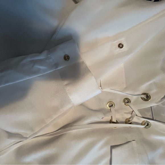 Calvin Klein White Dress Top with gold accent loops that ties at the neckline - Picture 11 of 14